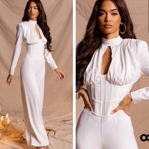 White Satin corset Jumpsuit New! Pretty Little Thing